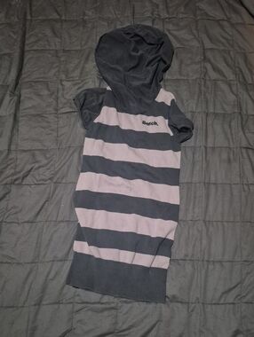 Bench Kids Hooded Short Sleeve Stripe Dress in Black and Light Gray
